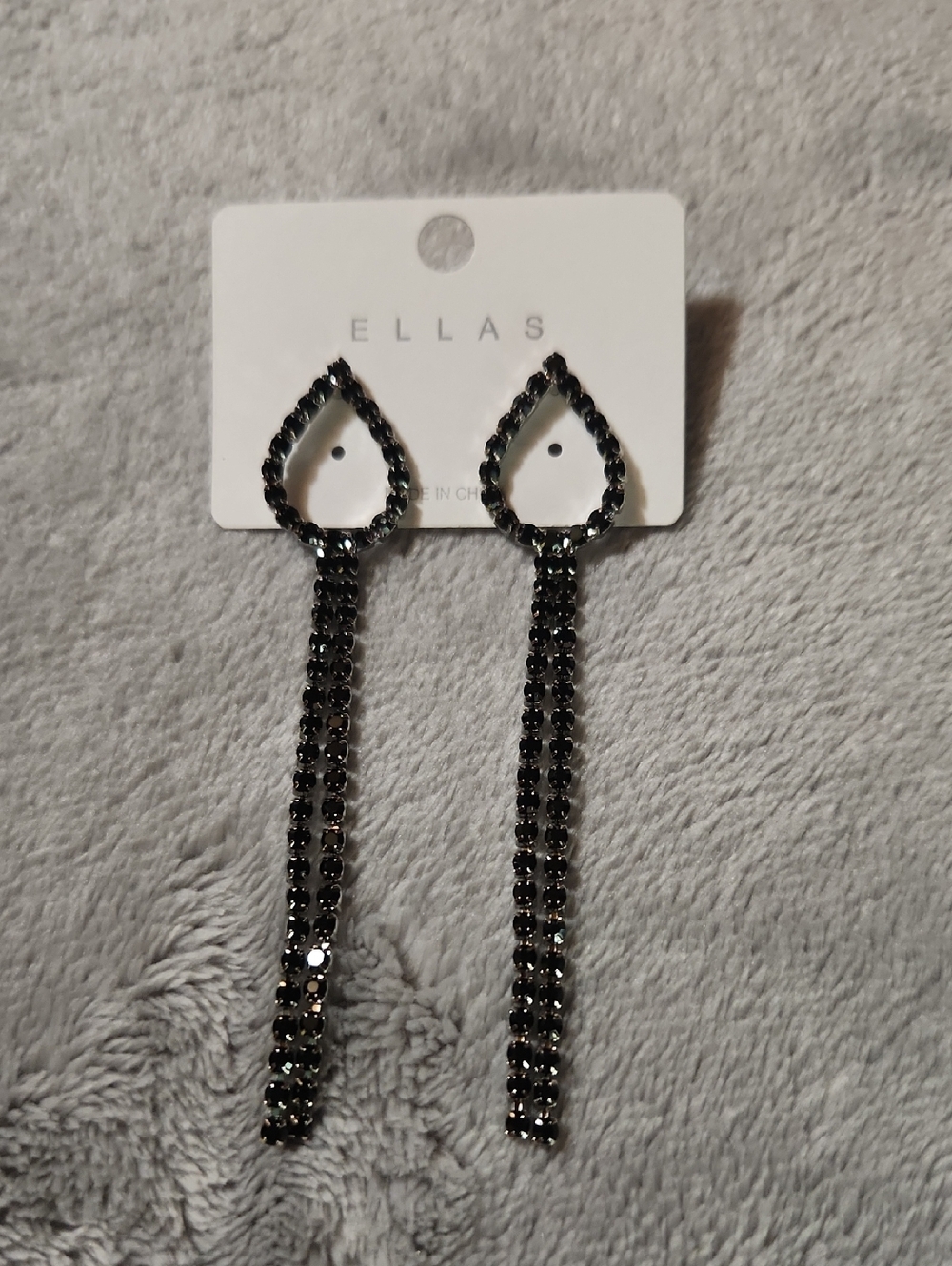 Ella Gunmetal Crystal Teardrop Chain Earrings